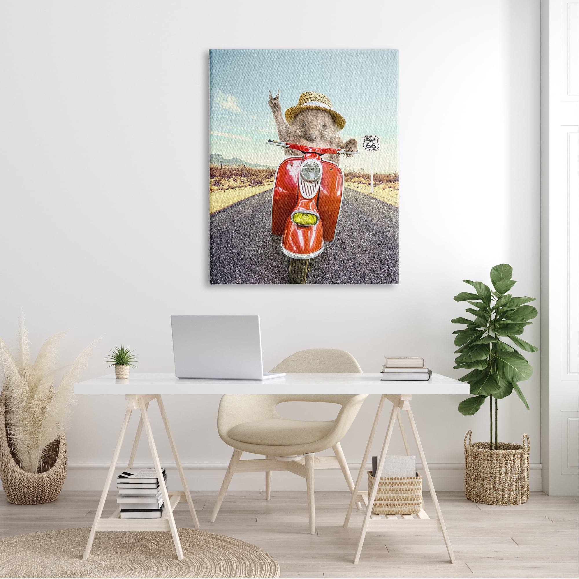 Stupell Industries Animal Riding Red Motor Scooter Route 66 Road Canvas Wall Art, 36 x 48, Design by Tai Prints