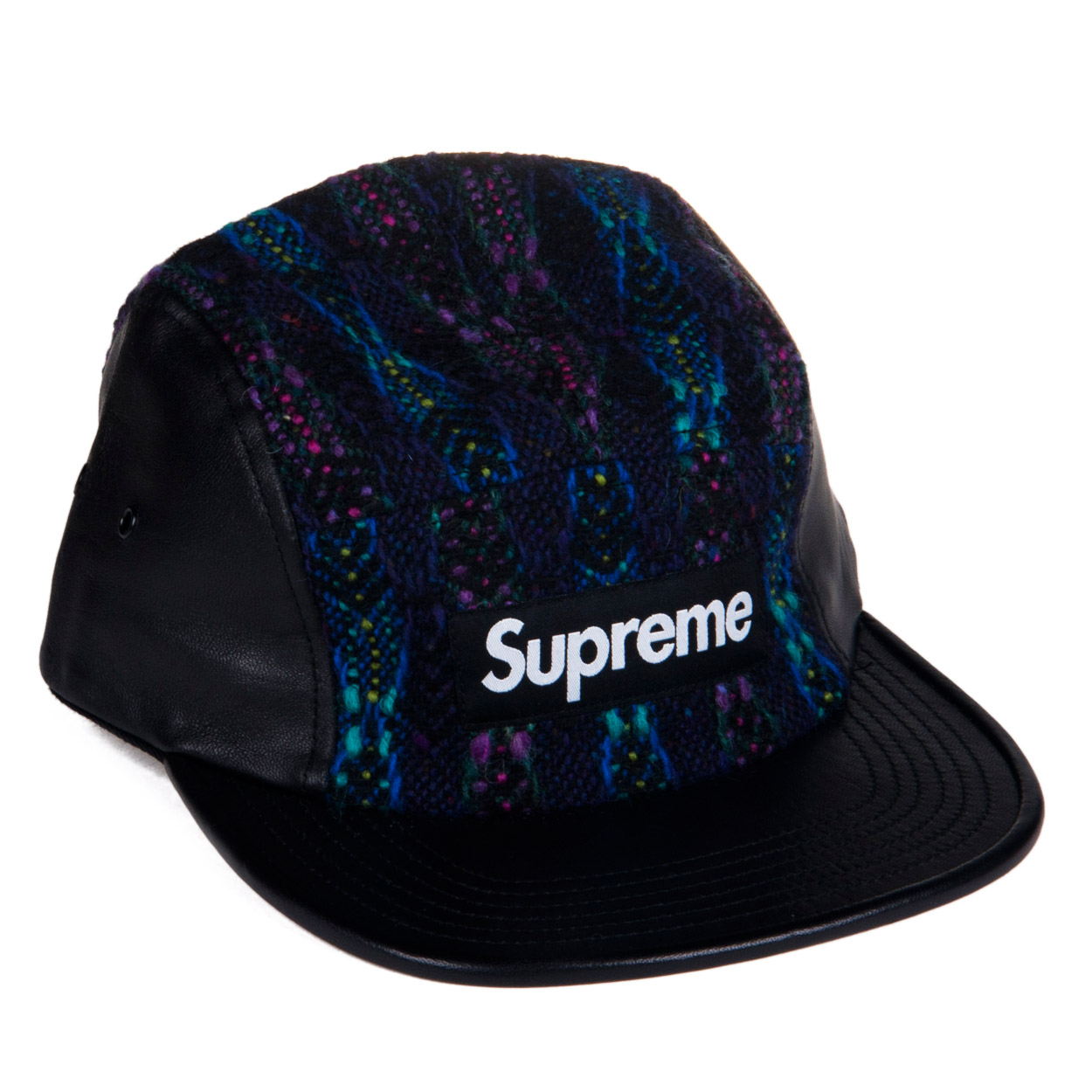 Supreme Knit and Leather Strapback Camp Cap Multicoloured/Black