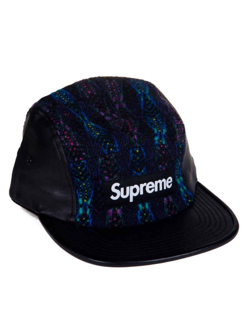 Supreme Knit and Leather Strapback Camp Cap Multicoloured/Black