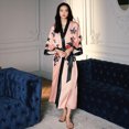 thumbnail image 2 of Bata larga para mujer Batas de seda floral Albornoz de satén Ropa de dormir Estampado de camisón sedoso Bata de boda, 2 of 5