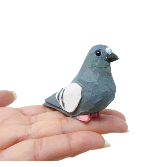 Pigeon Bird Figurine Handmade Wood Statue Sculpture Decor Miniature Art Carve Small Animal