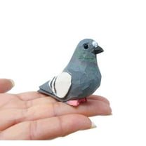 Pigeon Bird Figurine Handmade Wood Statue Sculpture Decor Miniature Art Carve Small Animal
