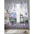 thumbnail image 3 of Purple Flowers Sheer Curtains 96 Inches Long 2 Panels Set, Window Sheer Curtains for Living Room/Bedroom, Weeping Spring Floral Truck Butterfly Wooden Light Filtering Rod Pocket Curtain 52''x96''x2, 3 of 8