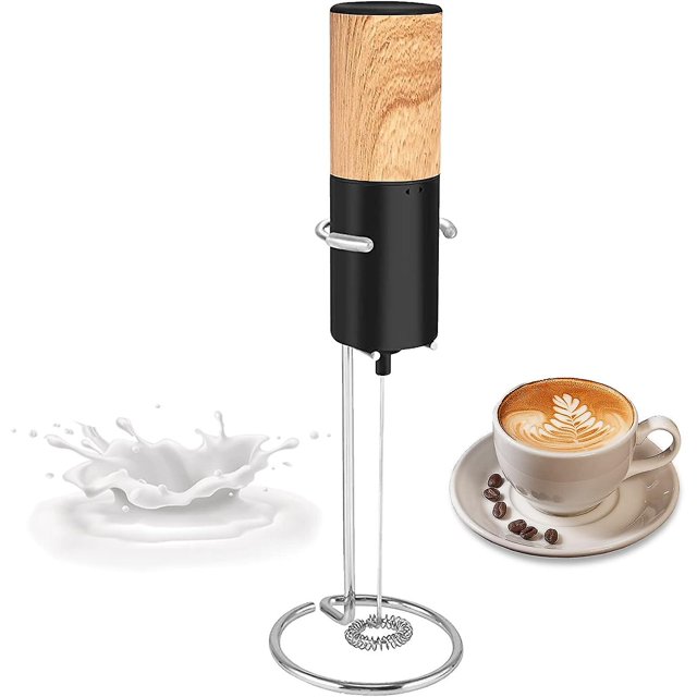 Espumador de leche de mano para café, espumador de leche eléctrico con soporte