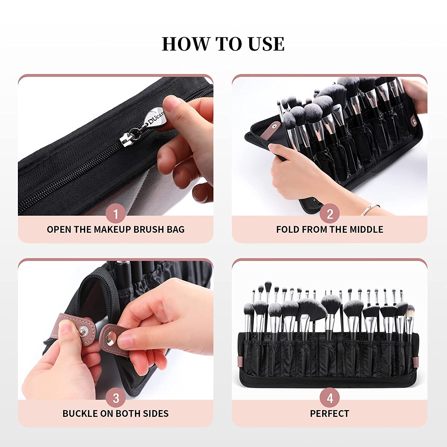 DUcare Makeup Brush Organizer 30pcs Folding Travel Size Professional Makeup Brushes Case Bag Stand-up Cosmetic Bag Artist Storage Bag (Only Bag)