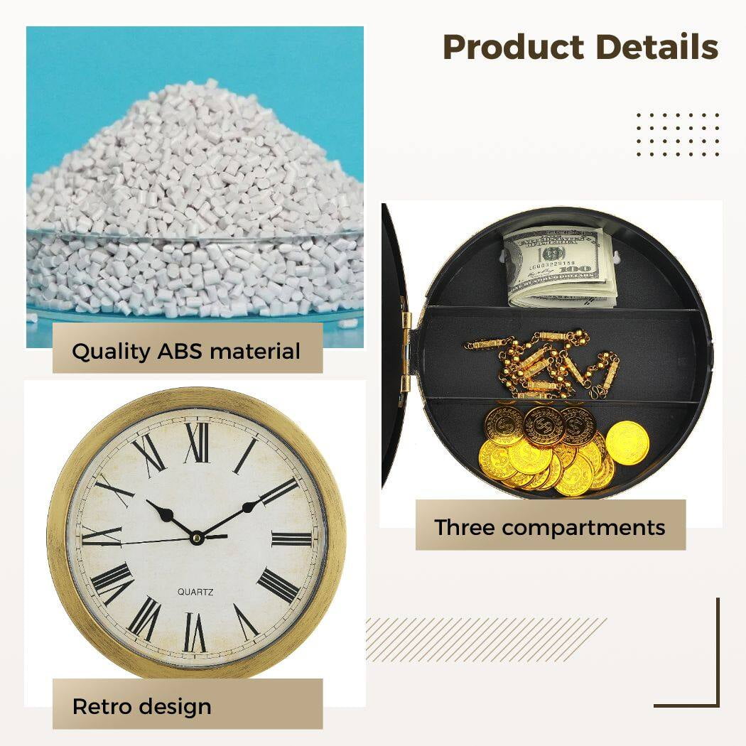 Wall Clock Hidden Safe, 10 inch Wall Safe Clock with Hidden Compartments for Home Office Hotel