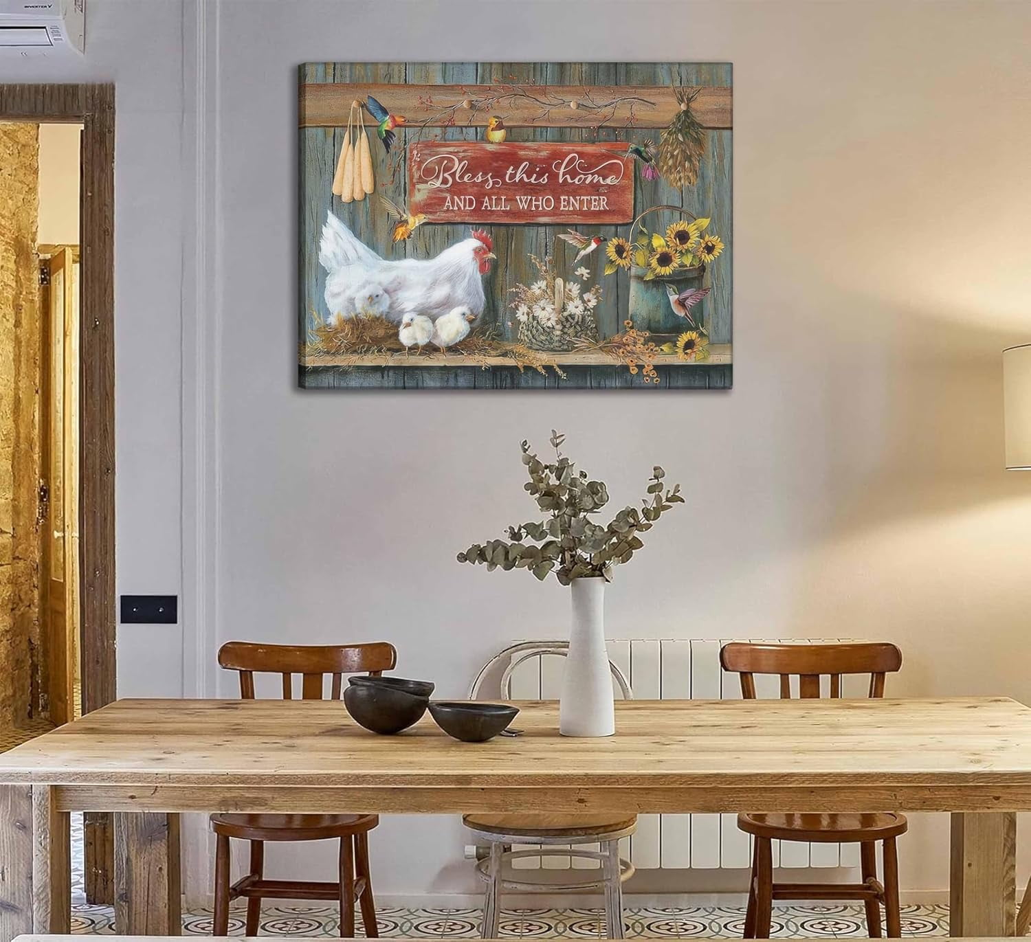 Farmhouse Country Chicken Canvas Wall Art Rustic Farm Hen Hatching Chicks Barn Animal Painting Picture Wall Decor Inspirational Quotes Flower Poster Prints for Kitchen Dining Room Decoration