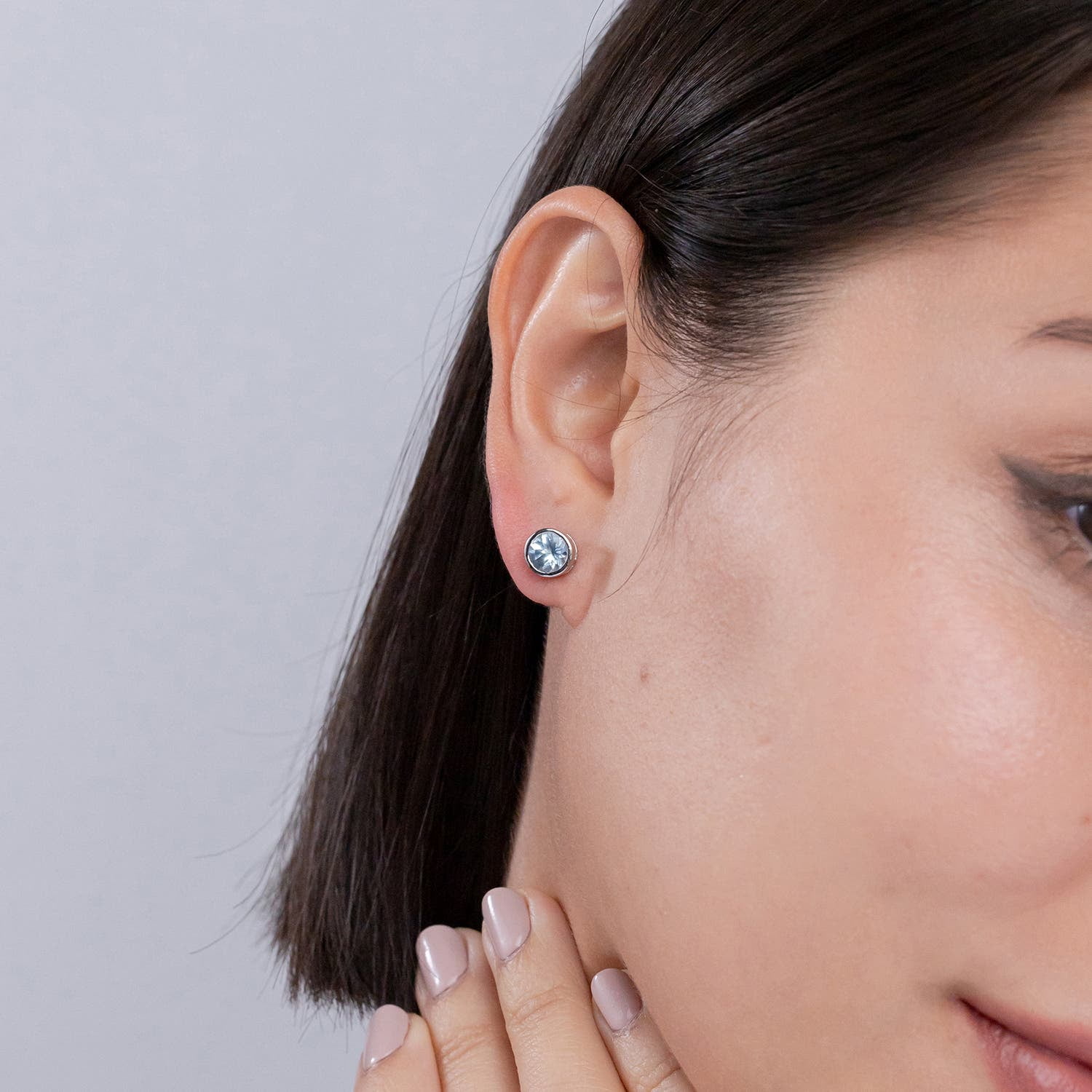 ANGARA Natural Bezel-Set Aquamarine Solitaire Stud Earrings in 925 Sterling Silver for Women (Size-4mm) | March Birthstone, Birthday, Anniversary, Jewelry Gift for Women | Natural Aquamarine Earrings