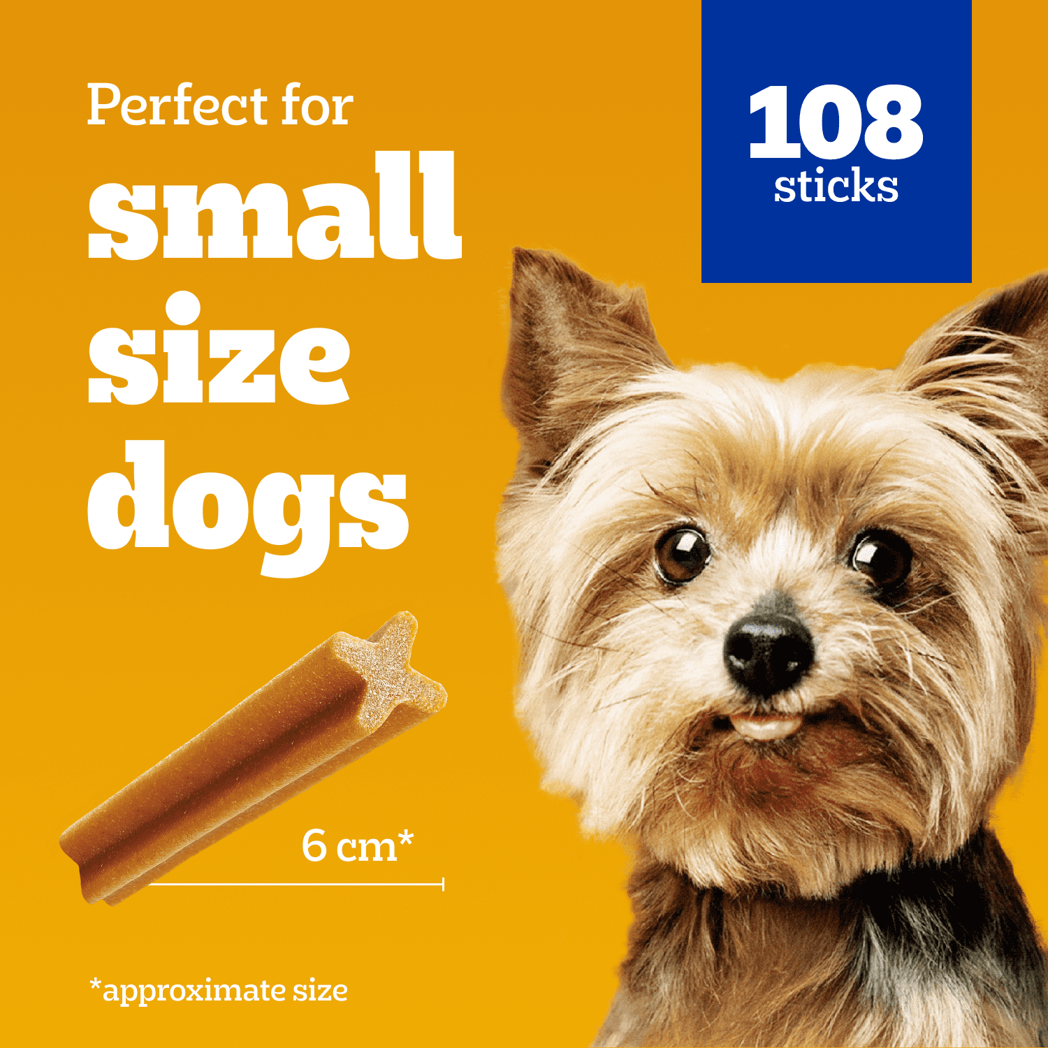 Gâteries de soins buccodentaires PEDIGREE DENTASTIX Mini saveur originale, format méga, 108 bâtonnets, sachet de 760 g
