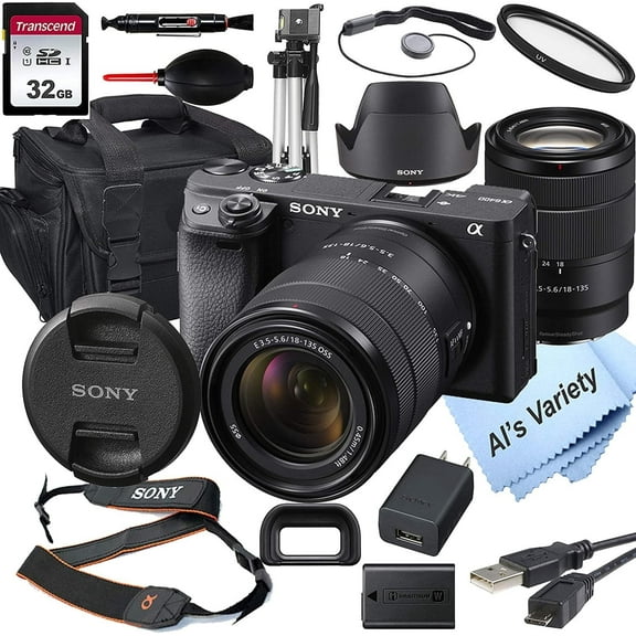 Sony Alpha a6400 Digital Camera with 18-135mm Lens, 32GB SD Card, Tripod, Case, and More 18pc Bundle