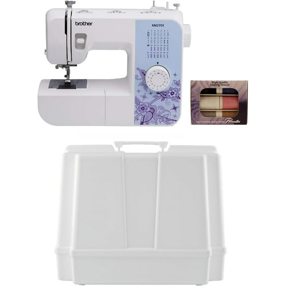 Brother XM2701 27-Stitch Sewing Machine and Hard Plastic Storage and Carry Case, 6-Piece Pacesetter Sewing Thread Included