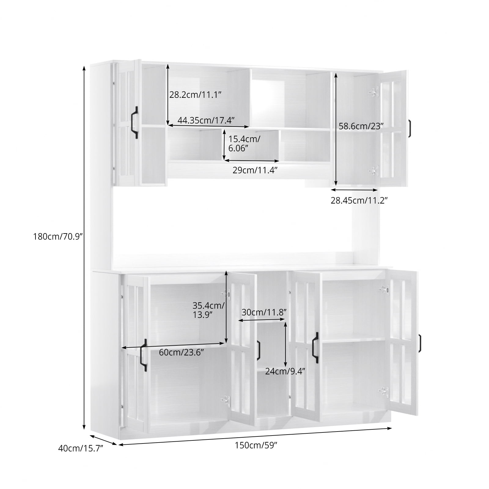 RichYa Pantry Cabinet with Hutch,Kitchen Storage Cabinet with Doors and Shelves,Coffee Bar with 59"Wide Countertop for Dining Room,White(X)