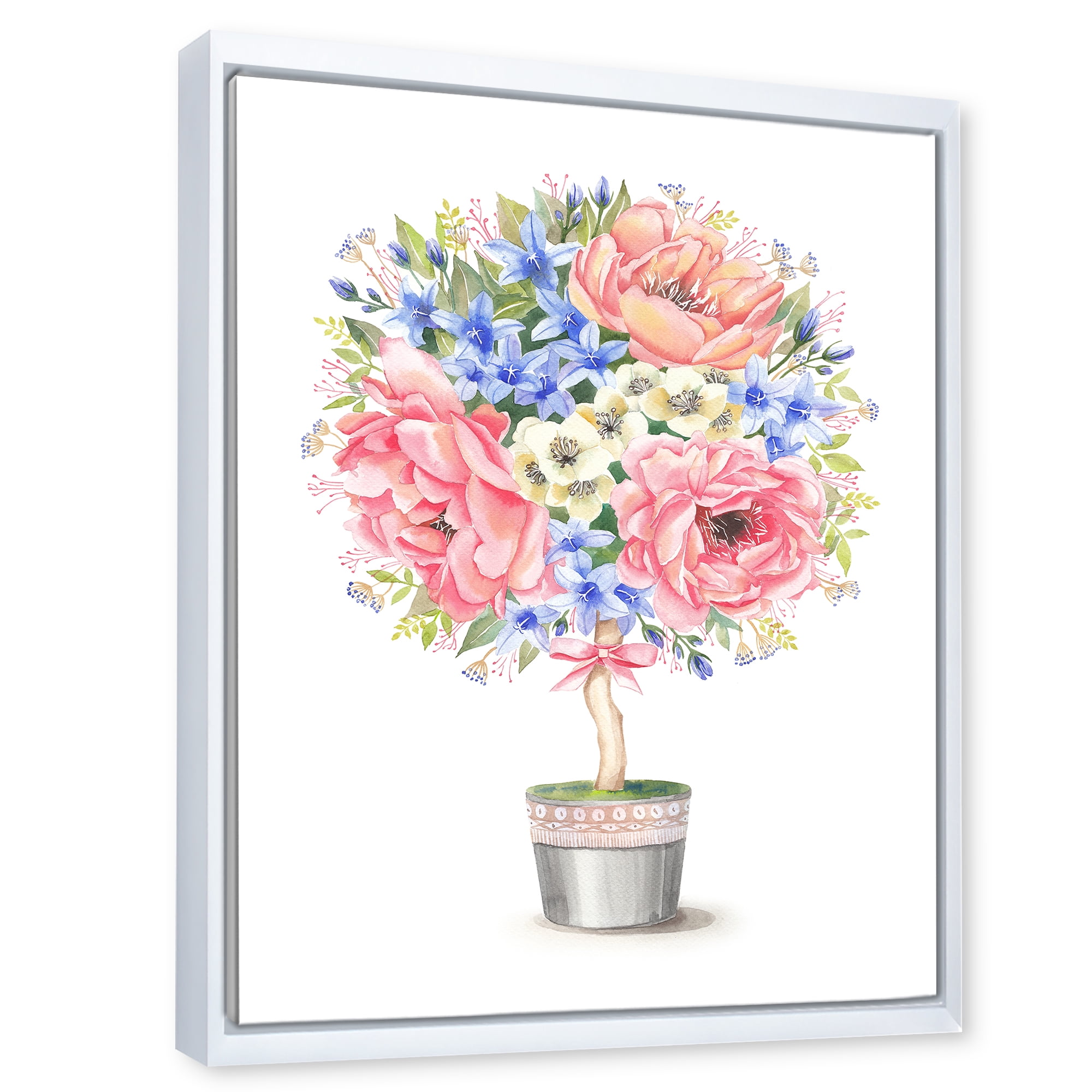 Designart 'A Bow With Flower Tree In A Pot' Farmhouse Framed Canvas Wall Art Print