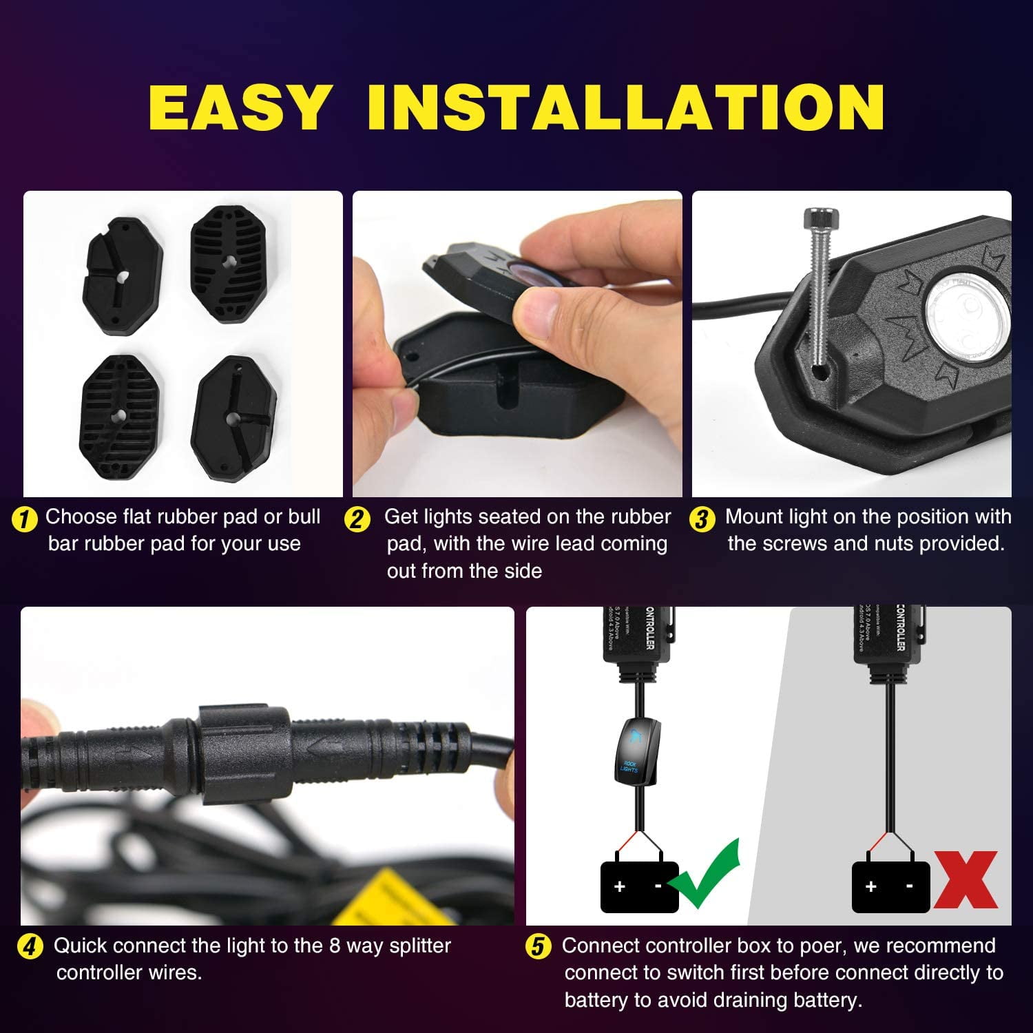 Nilight 8 Pods RGB LED Exterior Decorative Lights fits Light Truck