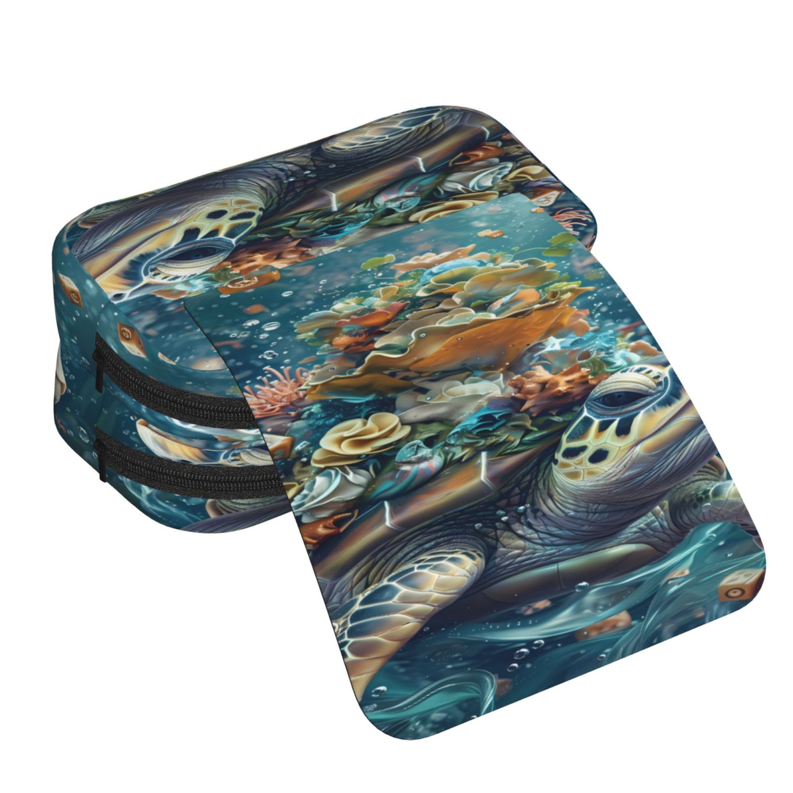Rateoe Colorful Plant Turtle Pattern Double Clamshell Pen Case, Storage Organizer with Two Zipper Compartments– Holds Up to 50 Pencils & Pens