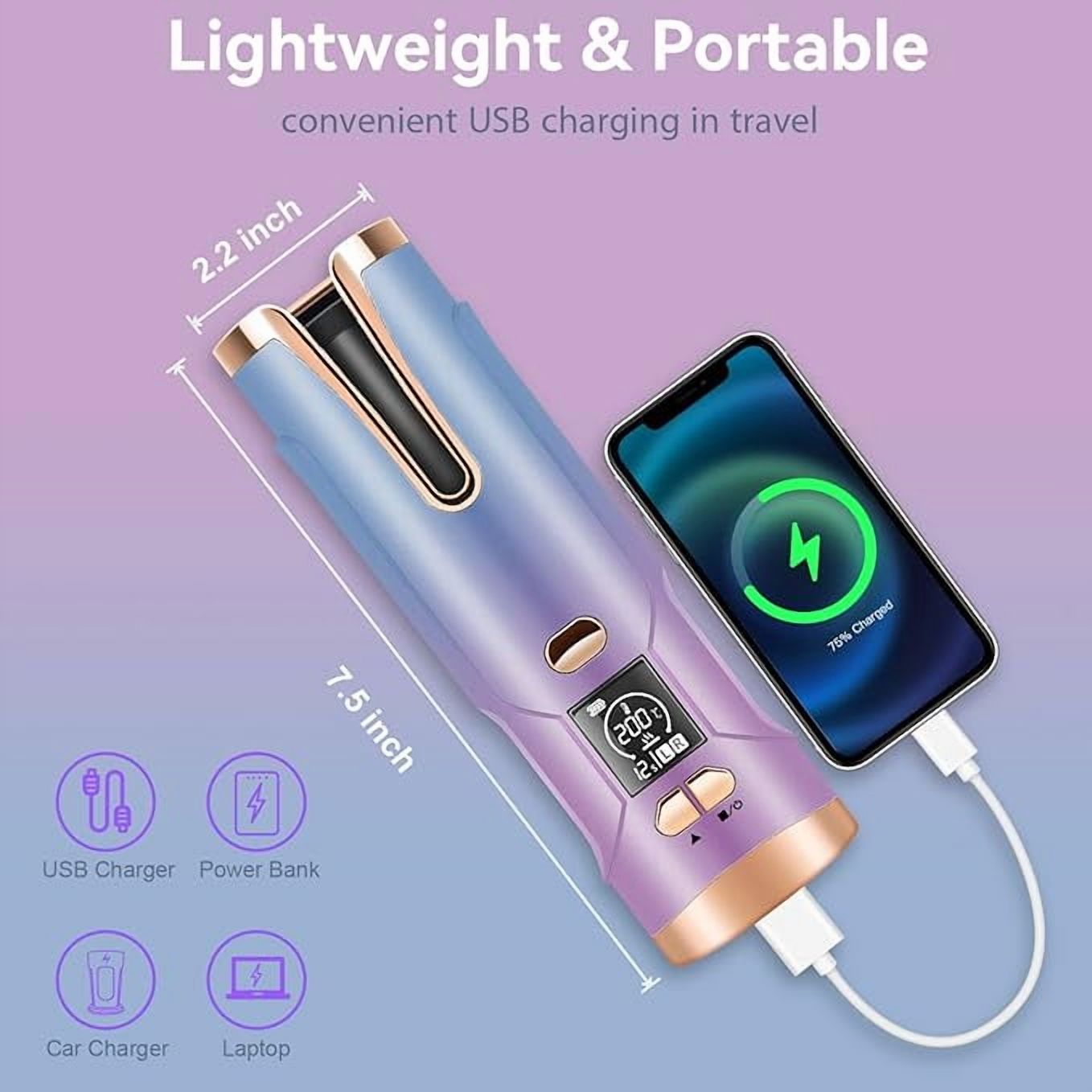 RKXQT Automatic Curling Iron,Cordless Auto Hair Curler, Rotating Curling Iron with 5200 mAh Battery, Adjustable Temperatures & Timers Hair Crimper for Women. (Multicolored)