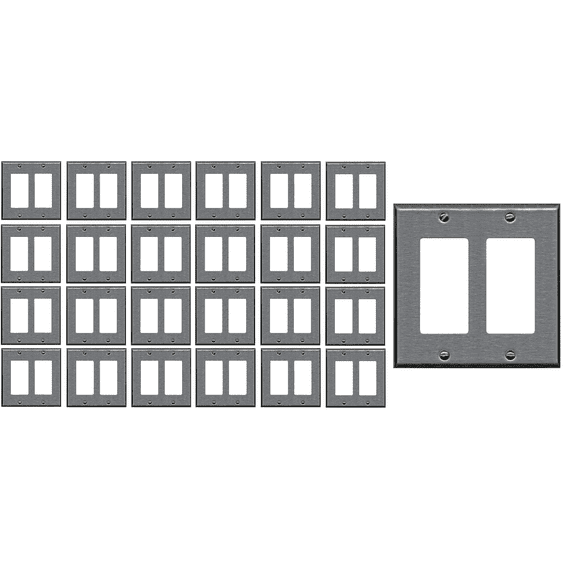 RiteAV Blank Wall Plate for Keystone Jacks - Stainless Steel 2 Gang Decorative (25 Pack)
