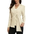 thumbnail image 4 of INSPIRE CHIC Casual Blazer for Women's Lapel Buckle Tie Waist Long Sleeve Work Office Wrap Suit Jackets XS Apricot, 4 of 6