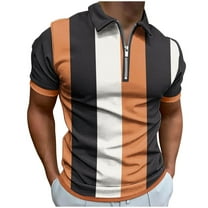 zfhfof Mens Polo Shirts Quarter Zip Shirts Casual Stripe Classic Lightweight Short Sleeve Golf T Shirt