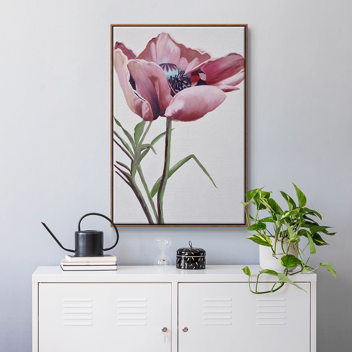 Paris Poppy Framed Premium Gallery Wrapped Canvas - Ready to Hang - 25 x 37 - Walnut Floating Frame