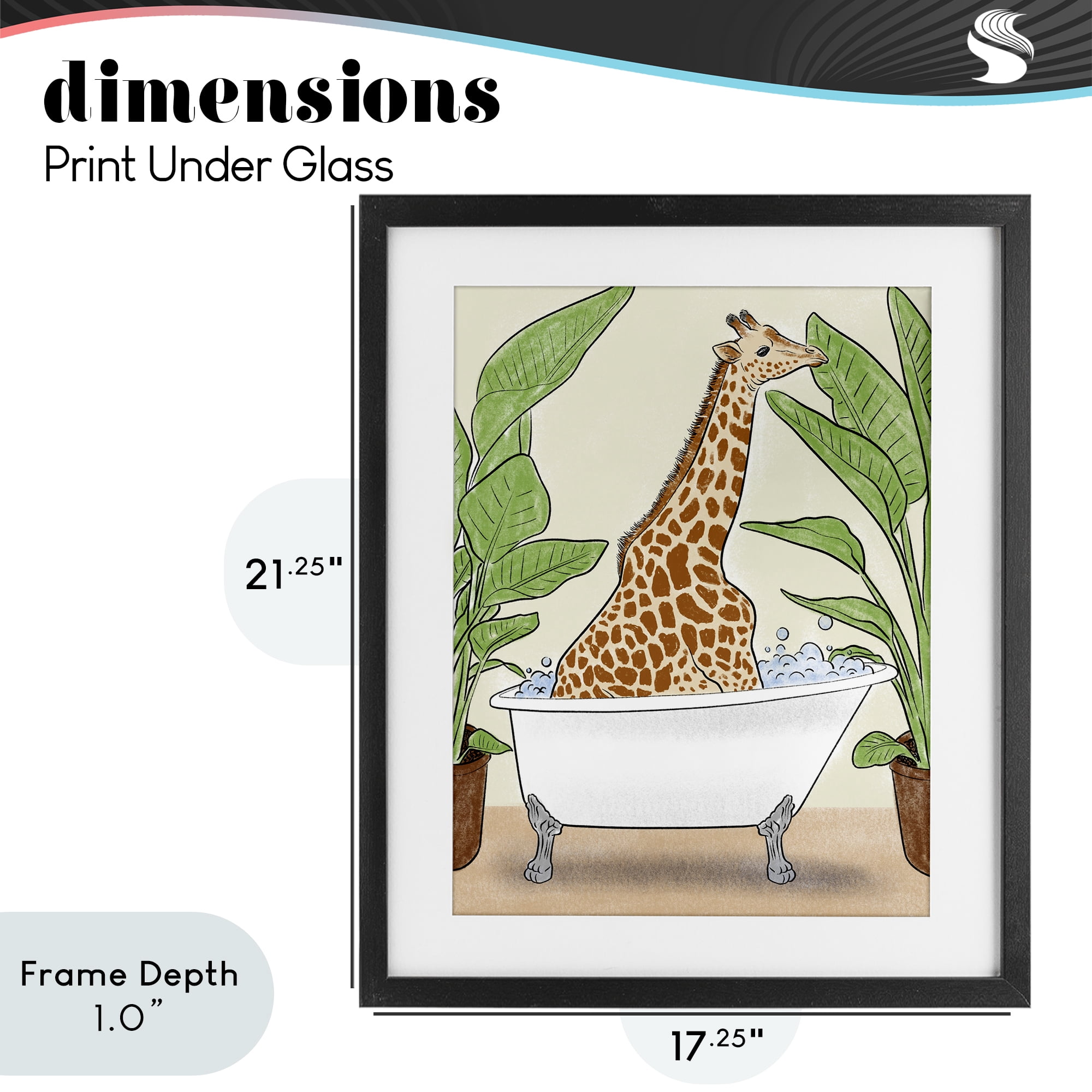 Stupell Industries Bathing Giraffe & Plants Black Framed Print Under Glass, design by Marcus Prime