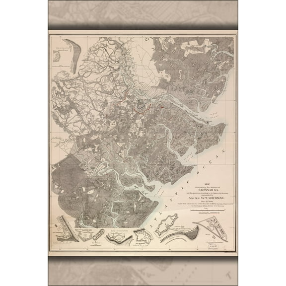 24"x36" Gallery Poster, Map of defenses of Savannah, Georgia 1864 p1