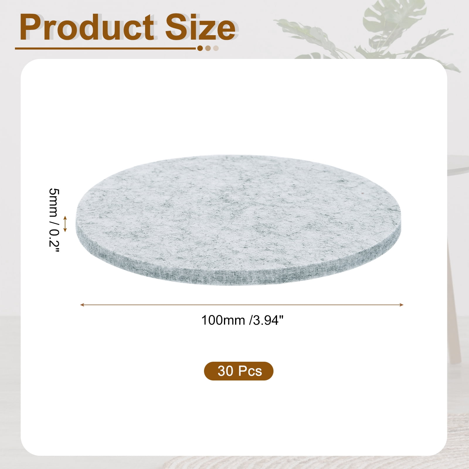 Round Felt Furniture Pads, 30Pack 3.9" Dia x 0.2" Thick Adhesive Backed Felt Non-slip Anti-scratch Felt Pads Chair Leg Protectors for Protecting Hardwood Floor, Gray