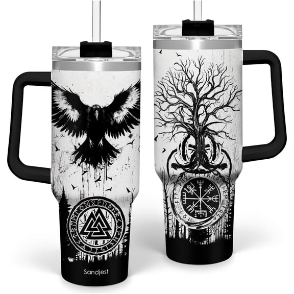 Viking Gifts for Men, 40oz Stainless Steel Insulated Coffee Tumbler With Lid & Straw, Travel Cup Gift for Husband Dad, Christmas Birthday