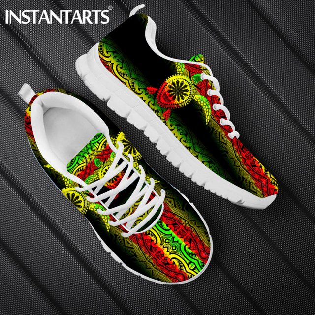 Zapatillas planas para hombre, con estampado tribal polinesio de tortuga, informales, con cordones, transpirables, para caminar