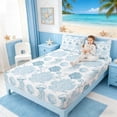 thumbnail image 3 of Manfei Coral Starfish Jellyfish Seashell Full Size Sheets for Kids Boys and Girls, Watercolor Blue White Bed Sheets 4-Piece, 1 Flat Sheet, 1 Fitted Sheet and 2 Pillowcases, 3 of 6