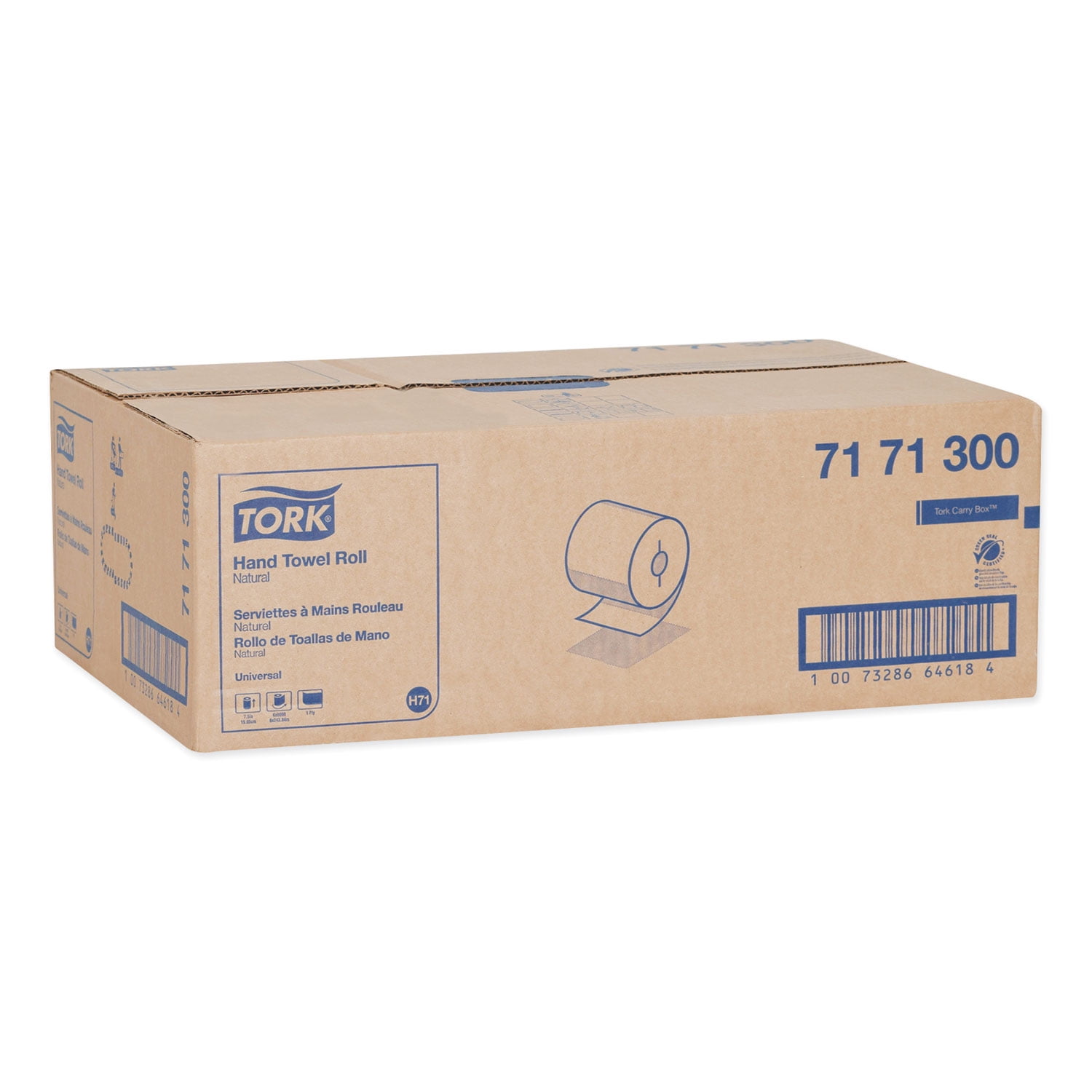 Tork Universal Hand Towel Roll, Notched, 7.5" x 800 ft, Natural, 6 Rolls/Carton -TRK7171300
