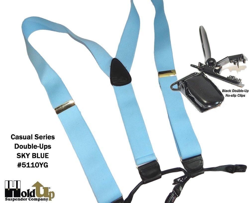 holdupsuspenderco holdups sky blue 1 1/2" suspenders in doubleups style with patented no
