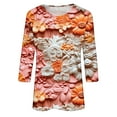 thumbnail image 5 of CYMMPU 3/4 Sleeve Blouses for Women Dressy Casual Spring Tops Loose Fit Tunic Tops Fall Trendy Shirts Round Neck Flower Printed Lightweight Basic Tees Orange L, 5 of 5