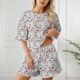 thumbnail image 3 of Gfyviroh 2 Piece Pajama Sets for Women Casual Print Short Sleepwear Sets Short Sleeve Crew Neck Tshirts and Elastic Waist Shorts Sets, 3 of 7