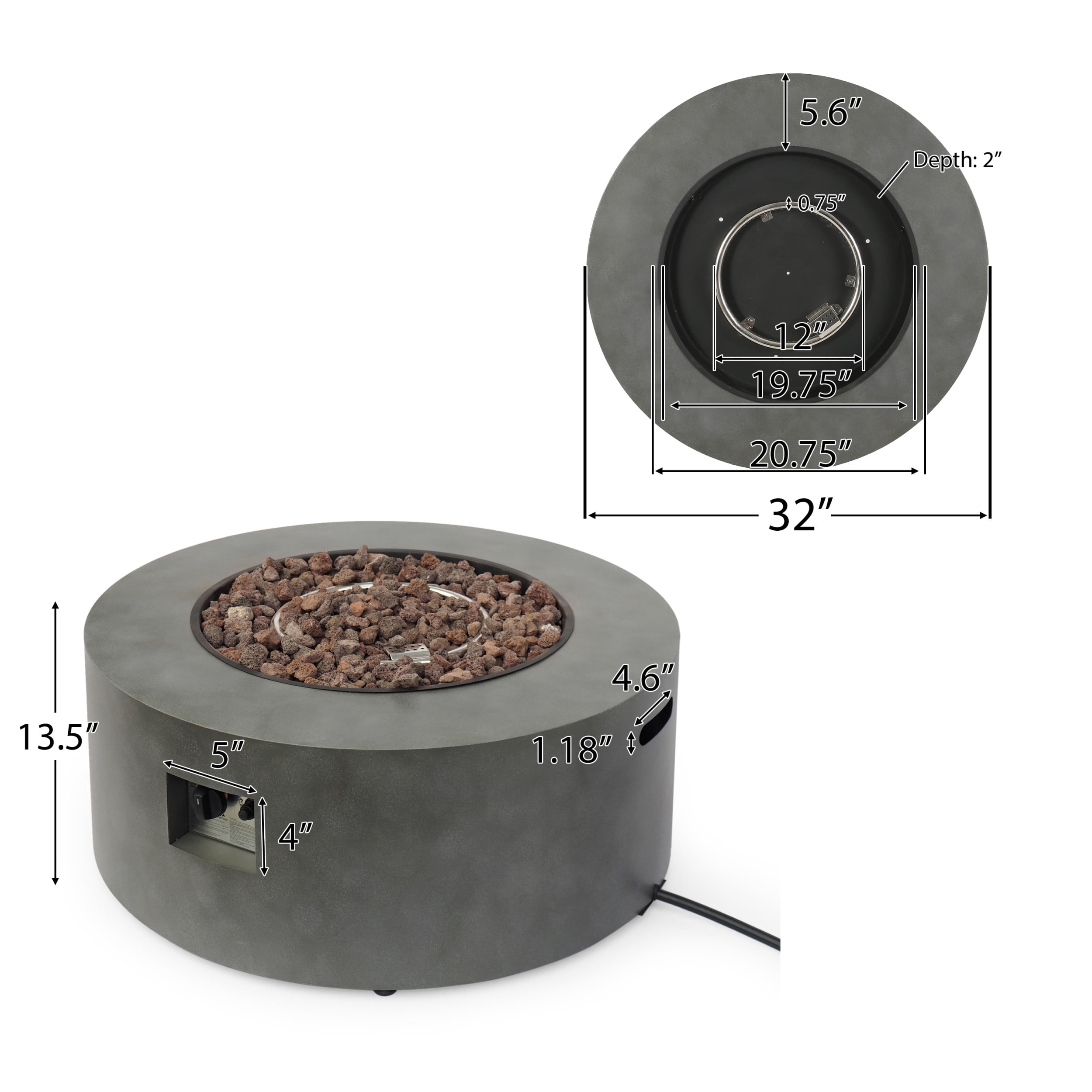 Reign Metal Outdoor 40,000 BTU Circular Fire Pit (No Tank Holder), Concrete Finish