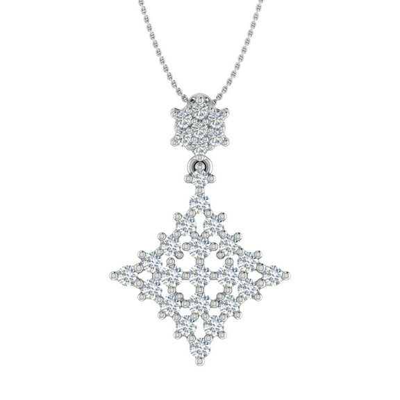 1/2 Carat Diamond Cluster Drop Pendant Necklace in 14K White Gold (Included Silver Chain) (SI1-SI2 Clarity)