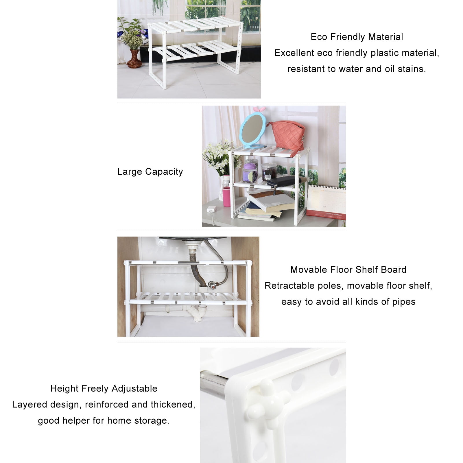 BIMZUC Under Sink Organizer 2 Tiers Expandable Stainless Steel Storage Rack Grey, 15.75 in / 40 cm Length