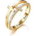 thumbnail image 1 of Anillo de plata de ley 925 chapado en oro de 18 quilates con circonita cúbica, anillos de doble cruz con diamantes de imitación, anillos de circonita cúbica, regalos para mujeres, niñas, mamá, ma, 1 of 5
