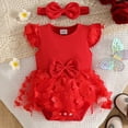 thumbnail image 2 of gdxvjhbj Toddler Girl Romper Newborn Baby Girl Romper Dress Floral Short Sleeve Ruched Jumpsuit Ruffle Bodysuit Headband Infant Summer Outfits 0 3 6 9 12 18 24 Months (Red,12-18 Months), 2 of 6
