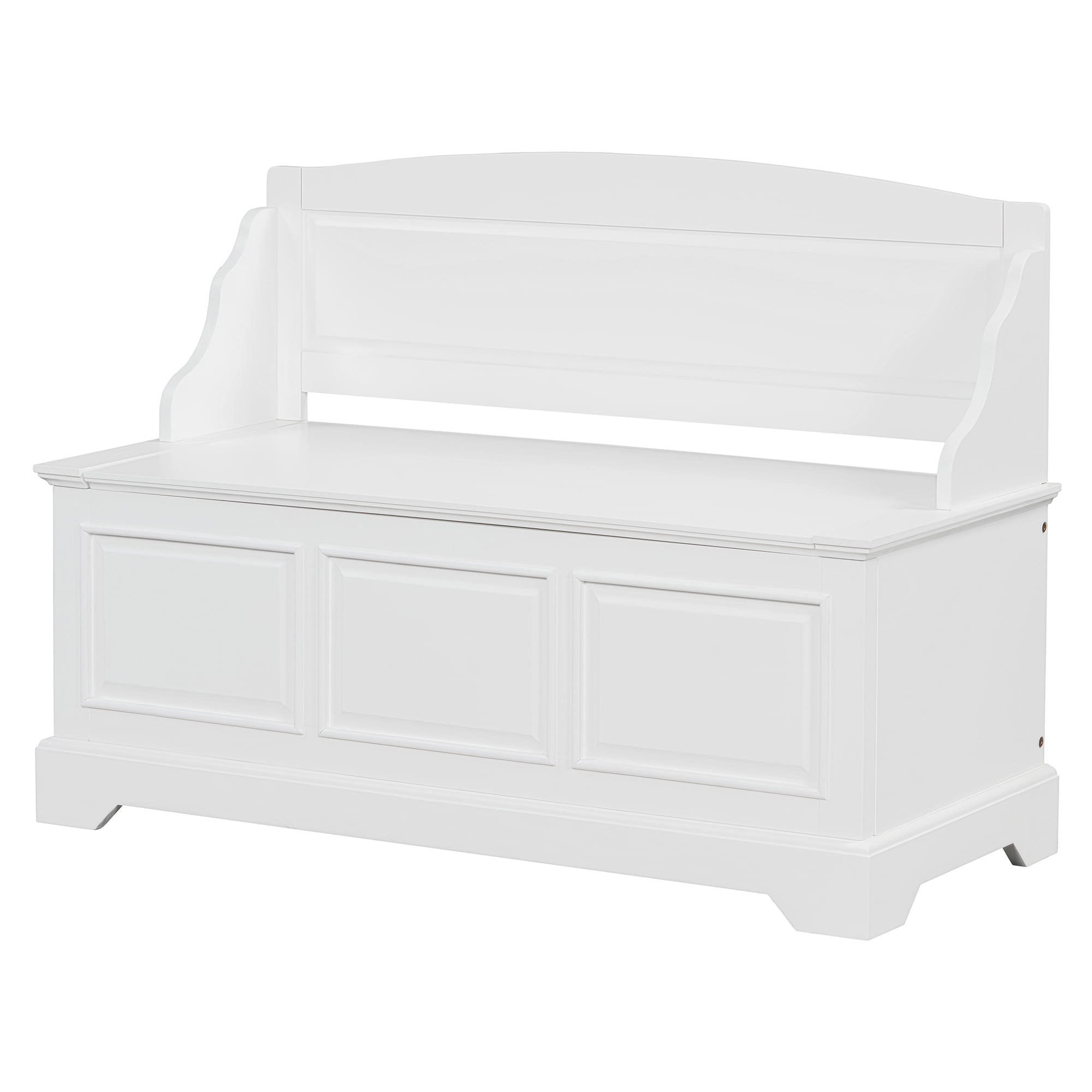 Retro Shoe Storage Bench with Hidden Storage and Cushion, White