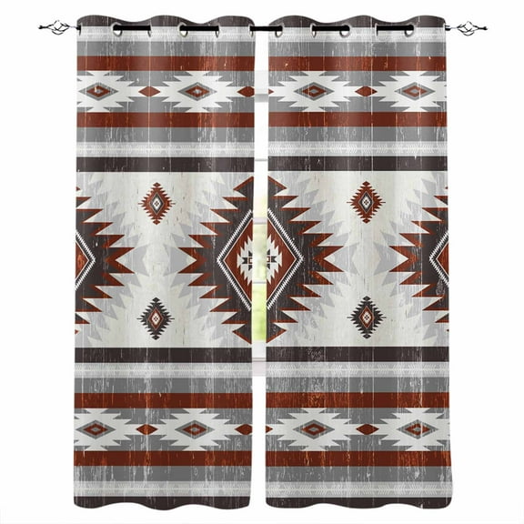 Fsddascl Red Boho Blackout Curtains for Bedroom/Living Room, Thermal Insulated Kitchen Curtains, Southwestern Ethnic Aztec Retro Geometric Grommet Darkening Window Treatment Drapes 52"x72"x2