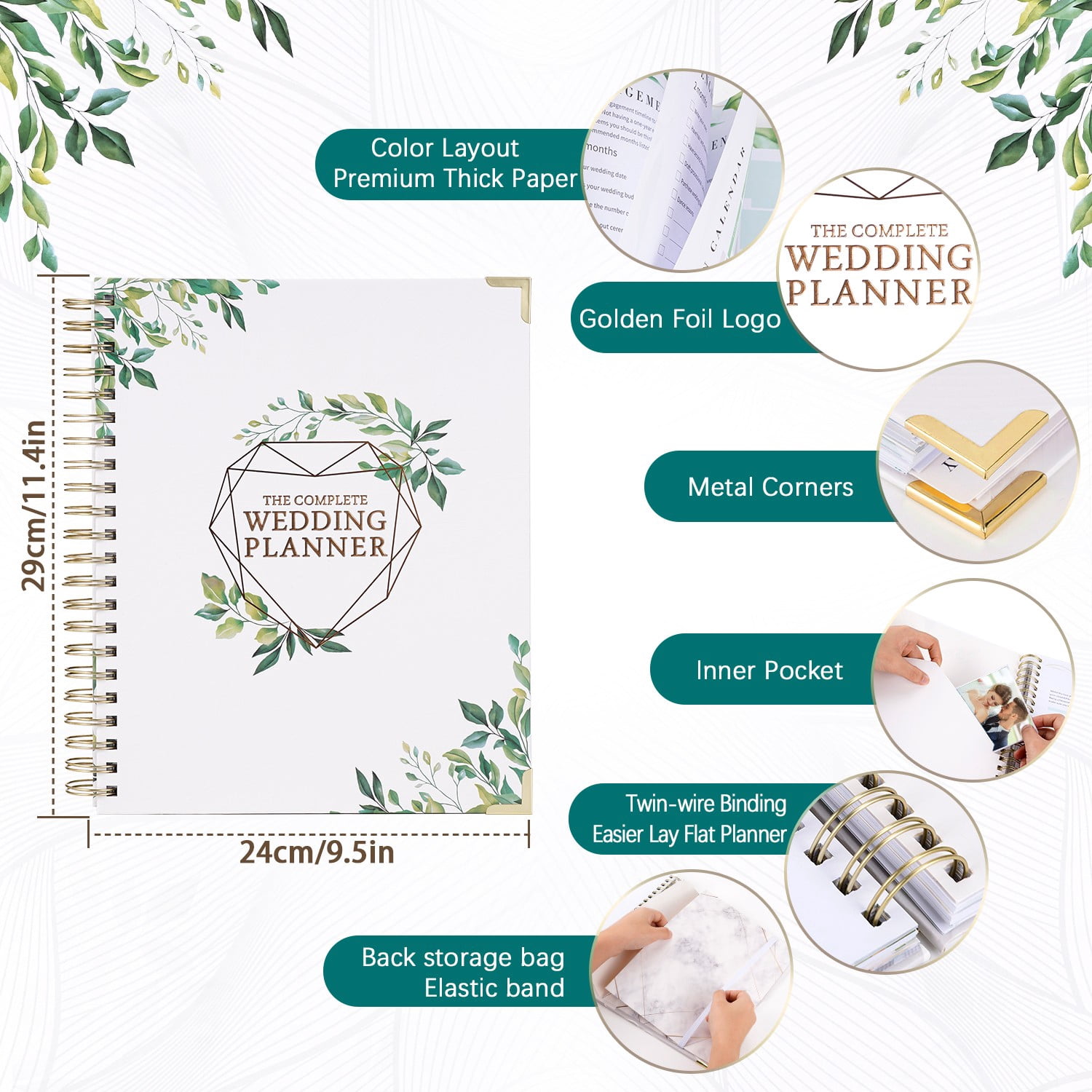 TJT Wedding Planner Book and Organizer, 188 Pages Wedding Planner Book, Bridal Planning Binder with Countdown Calendar, Bride Gifts