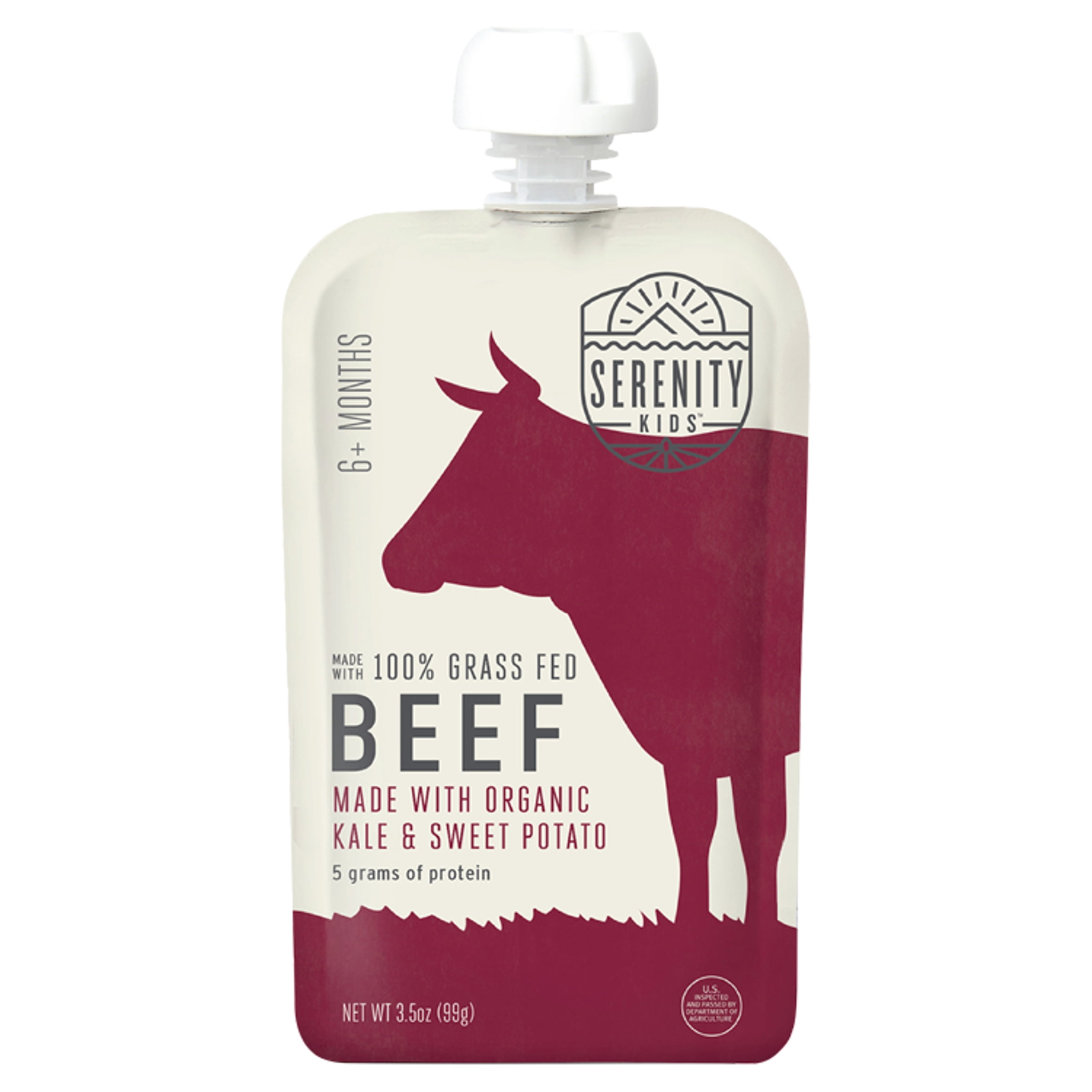Serenity Kids Organic Stage 2 Baby Food, Grass Fed Beef with Kale and Sweet Potato, 3.5 oz Pouch