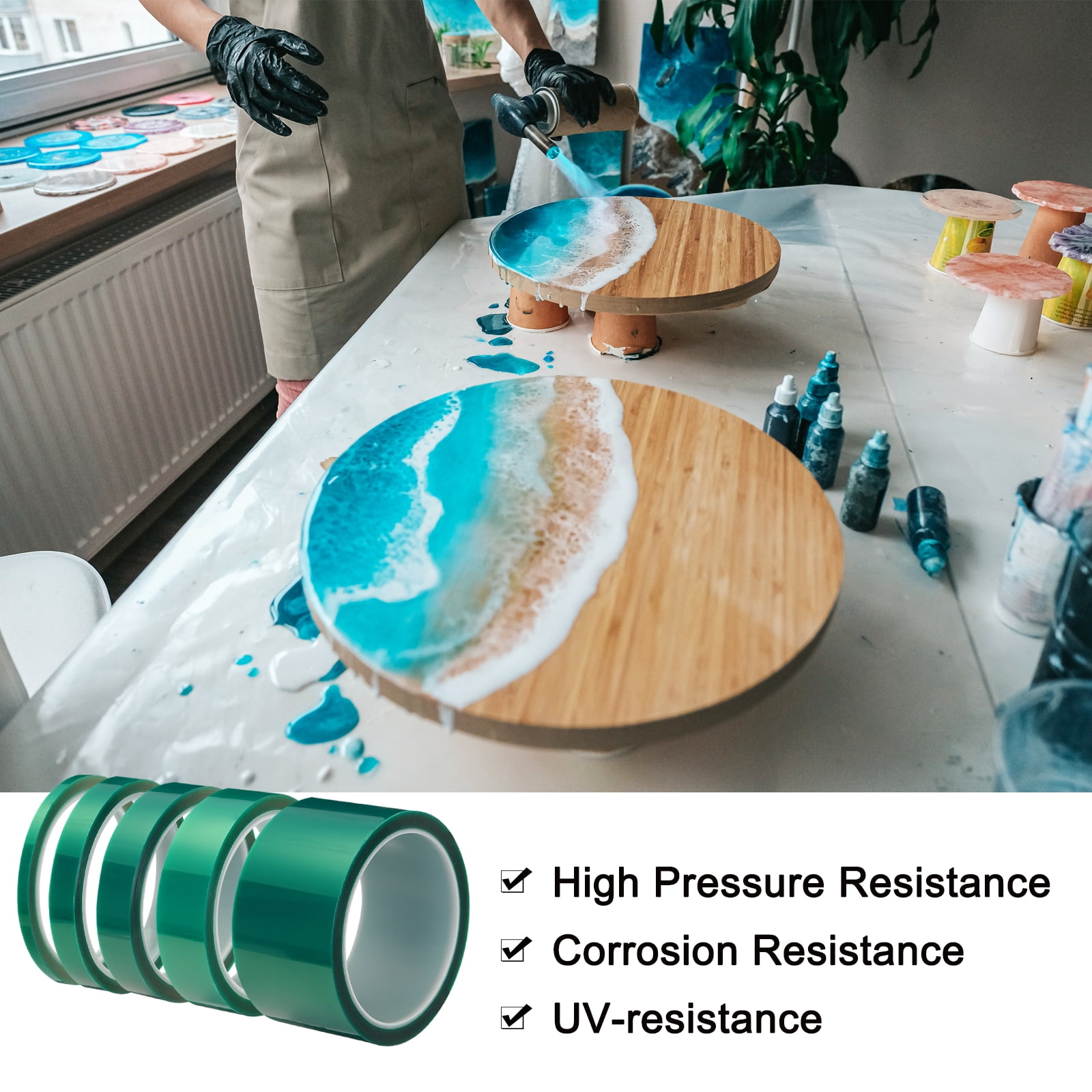 Uxcell Resin Tape Set Silicone Adhesive Tape High Temperature for Epoxy Resin 1.97/0.98/0.71/0.51/0.24" 108x16FT Long,