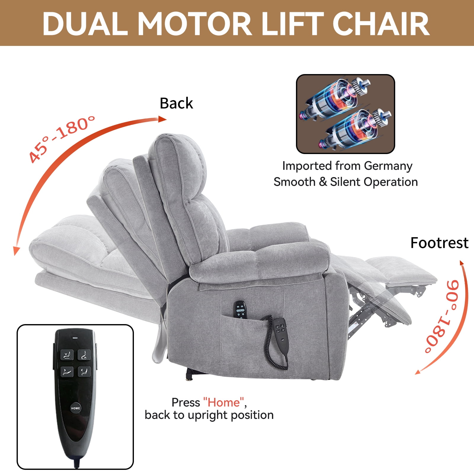 Alvantor Large Power Lift Recliner Chair for Elderly Dual Motor Chenille Electric Recliners Chair with Massage and Heat for Living Room Gray