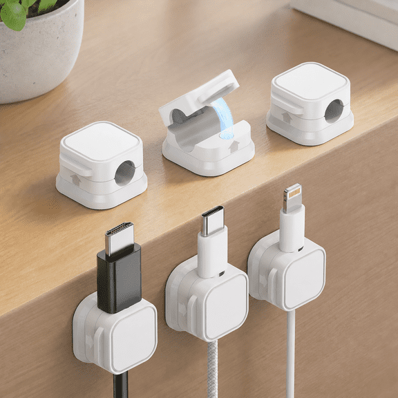 6 Pack Magnetic Cable Clips [Cable Smooth Adjustable] Cord Holder, Under Desk Cable Management, Adhesive Wire Holder Keeper Organizer for Home Office Desk Phone Car Wall Desktop Nightstand