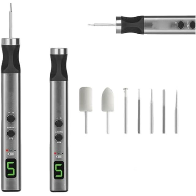 Engraving Pen with 7 Heads, Engrave 50+ Surfaces Engraving Pens, Electric Mini Engrave Pen with 7 Heads, Anti-Misoperation Protection Memory Speed Settings (1PC)