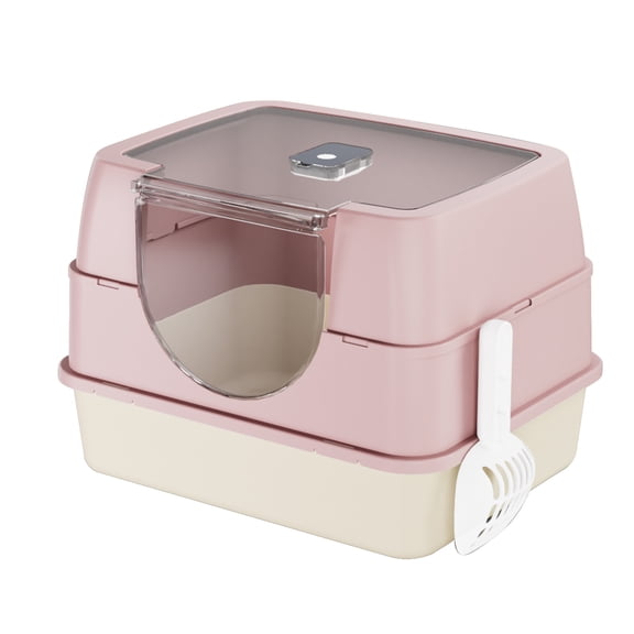 Enclosed Cat Litter Box with Scoop, Side Entry Cat Litterbox for Kitty & Multi-Cat, Anti-Leakage, Non-Sticky (Pink)