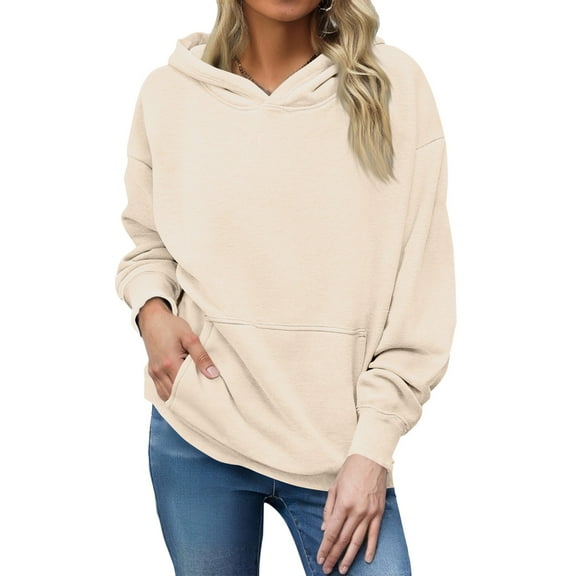 YDDIAN Oversized Hoodies for Women Trendy Crew Neck Plain Sweatshirts Long Sleeve Summer Basic Drawstring Pullover Fleece Sweaters with Pockets Beige XL