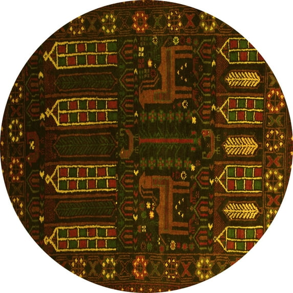 Ahgly Company Machine Washable Indoor Round Persian Yellow Traditional Area Rugs, 4' Round